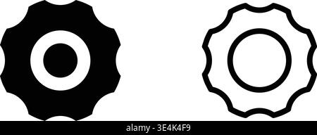 Two simple gear icons representing mechanical settings or engineering concepts presented in both solid black and line art outline styles. Stock Vector