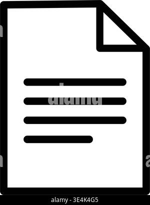 A minimalist outline icon representing a document page featuring lines of text with a folded top right corner element. Stock Vector