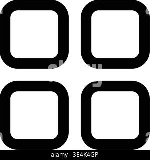 This black icon features a simple two by two grid of four rounded squares used for application menu interface elements Stock Vector