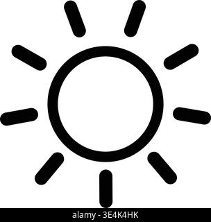 Minimalist graphic icon representing the sun with a bold circular center and several short straight lines extending outwards around it. Stock Vector