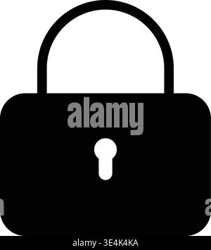 A minimalist black padlock icon featuring a solid shape with a classic keyhole design for representing security and data protection. Stock Vector