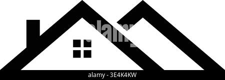 A clean and simple graphic design element featuring a stylized house rooftop outline with a tiny chimney and window shape. Stock Vector