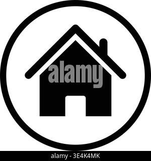 A minimalist black graphic symbol representing a residential house shape enclosed within a clean bold circular outline frame design Stock Vector