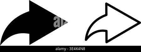 A solid black arrow and a matching outlined arrow pointing right, representing direction, navigation, sharing, or progress for user interfaces. Stock Vector