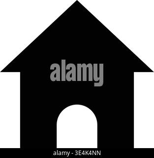 A minimalist black graphic representing a simple home structure with a pointed roof and a small arched entrance doorway. Stock Vector