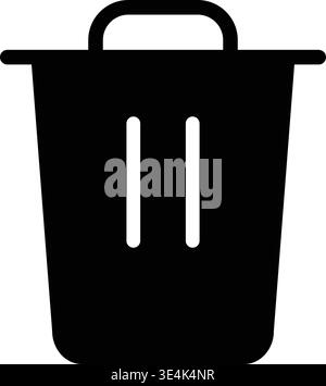 A minimalist black graphic symbol representing a trash container commonly used in digital interfaces for deleting unwanted items and data. Stock Vector