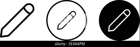 A collection of three distinct pencil icons featuring outline and filled circular variations for modern digital design user interface elements. Stock Vector
