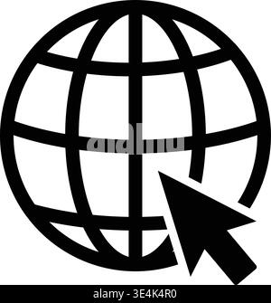 This graphic features a stylized globe icon accompanied by a computer cursor arrow representing internet connectivity and digital navigation concepts. Stock Vector