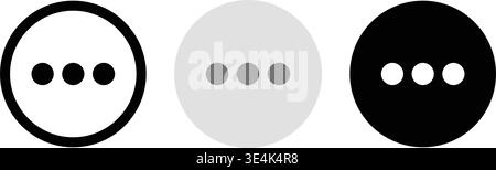 A set of three circular menu icons featuring a three dot pattern in varying color styles for interface design. Stock Vector