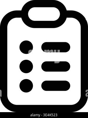A minimalist black icon representing a clipboard with a bulleted list, symbolizing tasks, notes, planning, organization, or data management concepts. Stock Vector