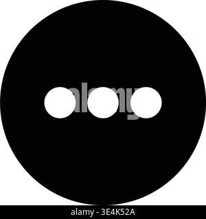 A minimalist black circle containing three horizontal white dots representing more options, settings, or menu choices in digital interfaces. Stock Vector