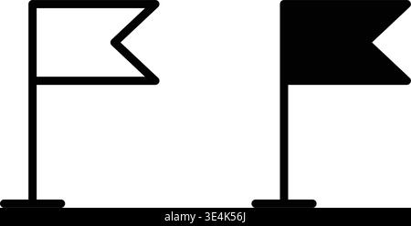Two simple flag icons presented in both outline and solid styles representing location markers for maps or digital user interfaces. Stock Vector