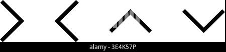 A set of four minimalist chevron arrows pointing right, left, up, and down, representing directional navigation and user interface elements. Stock Vector