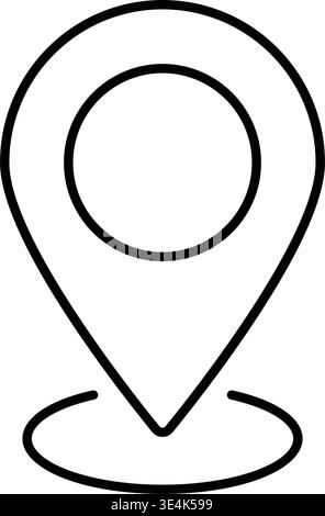 A minimal line art graphic depicting a standard location marker pin used for navigation and pinpointing geographic places on maps. Stock Vector