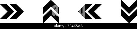 A set of four minimalist black double arrow icons indicating movement in right, up, left, and down cardinal directions. Stock Vector