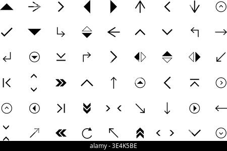 A comprehensive collection of diverse arrow symbols and navigational pointers designed for clean user interface and graphic design projects. Stock Vector
