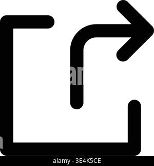 A minimalist black graphic icon depicting an arrow exiting a square frame, commonly used to represent sharing or exporting functions. Stock Vector