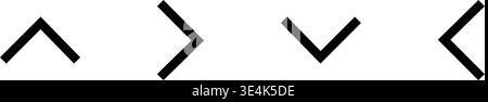 Four minimalist black chevron symbols arranged in a row indicating up right down and left directional movement for interface design Stock Vector