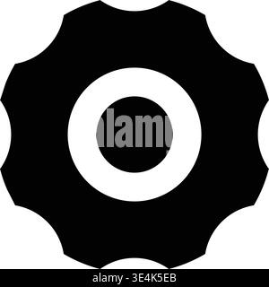 A simple black gear icon with a circular hole in the center symbolizing mechanical parts and digital system configuration settings. Stock Vector