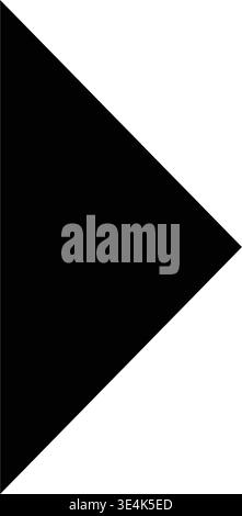A sharp geometric shape resembling a play button icon, featuring a solid black fill against a clean white background area. Stock Vector