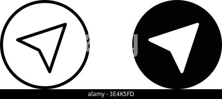 A pair of circular icons displaying a simple paper airplane shape in both outline and solid black fill style variations. Stock Vector