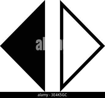 Two geometric triangle shapes arranged symmetrically with one solid black triangle and one outlined white triangle facing opposite horizontal directio Stock Vector