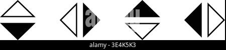 A collection of four simple square icons featuring different combinations of filled black and empty white triangular segment patterns displayed. Stock Vector
