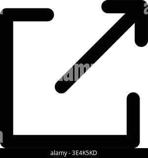 A minimalist black outline symbol featuring a square box with an arrow pointing outward, indicating an external web link action. Stock Vector