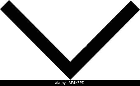 A minimalist black graphic symbol featuring a downward pointing caret or chevron used for user interface design and directional navigation. Stock Vector