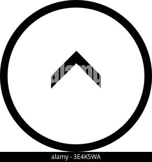 A minimalist graphic design element featuring a bold black arrow pointing upwards enclosed within a clean circular border outline frame. Stock Vector