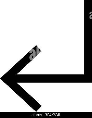 This minimalist black symbol depicts a corner arrow turning to the left side representing a return or enter key function. Stock Vector