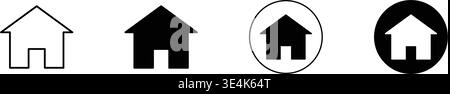 A collection of four simple house icons featuring outline and solid styles designed for web navigation and mobile user interfaces. Stock Vector