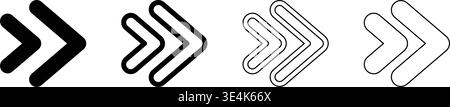 Four distinct variations of double chevron arrow symbols designed for user interface navigation, direction, and progress indicators in web application Stock Vector