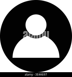 A minimalist black circle containing a white silhouette of a human head and shoulders for digital interface user profile identification. Stock Vector