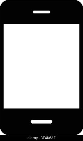 This black and white icon represents a modern mobile telephone device with a large blank screen and simple bottom button. Stock Vector