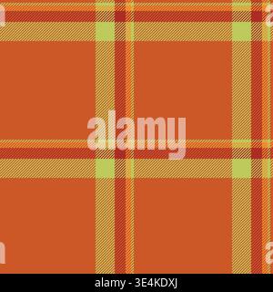 Shop plaid check fabric, couch pattern texture tartan. Designer seamless background textile vector in orange and lime colors palette. Stock Vector