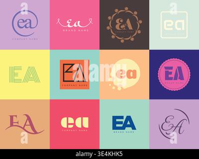 EA logo company template. Letter e and a logotype. Set different classic serif lettering and modern bold text with design elements. Initial font typog Stock Vector