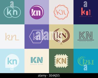 KN logo company template. Letter k and n logotype. Set different classic serif lettering and modern bold text with design elements. Initial font typog Stock Vector