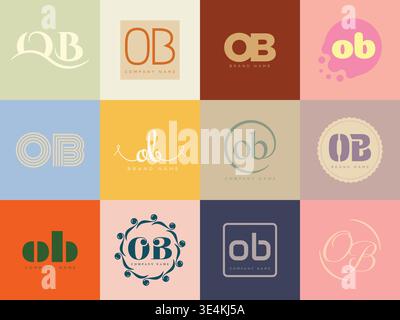 OB logo company template. Letter o and b logotype. Set different classic serif lettering and modern bold text with design elements. Initial font typog Stock Vector
