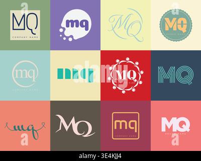 MQ logo company template. Letter m and q logotype. Set different classic serif lettering and modern bold text with design elements. Initial font typog Stock Vector