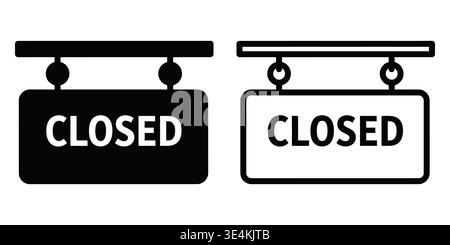 A set of two icons featuring a hanging sign with the text closed in solid and outlined styles. Stock Vector