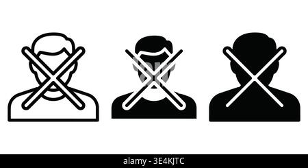 A set of three black and white icons representing a person with a large cross symbol over them Stock Vector