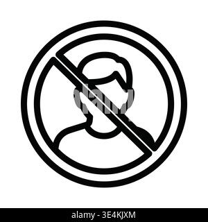 A simple black and white line art icon showing a person silhouette crossed out by a diagonal line. Stock Vector