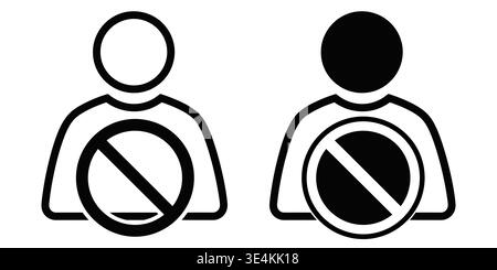 Two icons of a person with a prohibition sign overlaid on their body in black and white color style Stock Vector