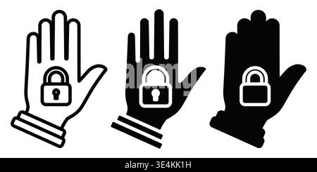 Three stylized hand icons featuring varying levels of padlock integration for security concepts. Stock Vector