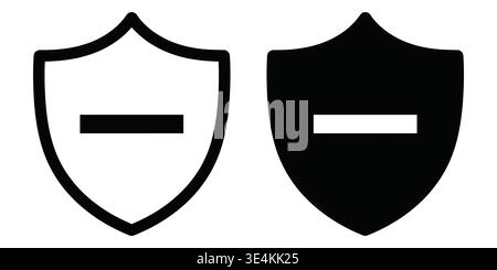 Two variations of a shield icon featuring a horizontal minus sign symbol for security interface. Stock Vector