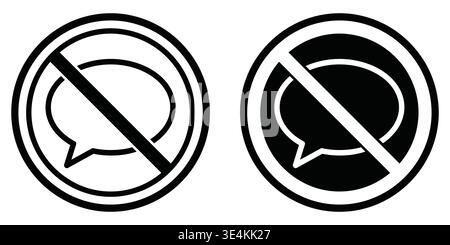 Two variations of a no talking symbol featuring a speech bubble crossed out with a diagonal line Stock Vector