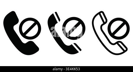 A set of three telephone receiver icons featuring a prohibition sign to represent call blocking Stock Vector
