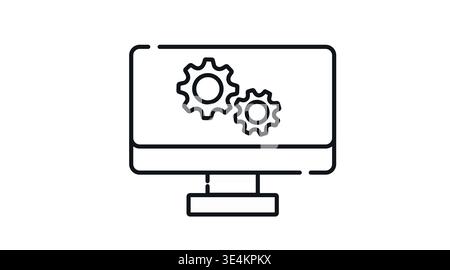 Desktop computer with gears icon. Stock Vector