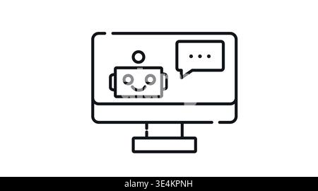 Desktop computer with smiling chatbot icon. Stock Vector